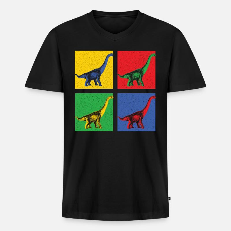 DINO KUNST - Männer Premium Bio T-Shirt mit V-Ausschnitt - Schwarz
