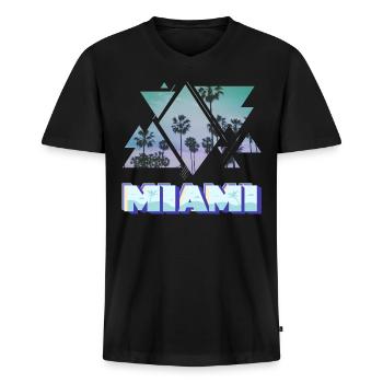 Miami Florida Sommer Sonne Palmen USA Amerika - Männer Premium Bio T-Shirt mit V-Ausschnitt - Schwarz - Vorne - Nico (187cm)