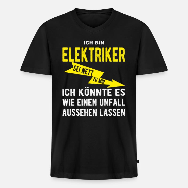 Elektriker Handwerker lustiger Spruch Geschenkidee - Männer Premium Bio T-Shirt mit V-Ausschnitt - Schwarz