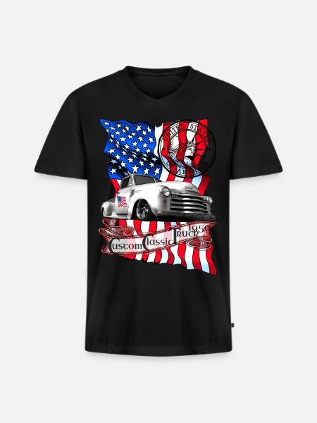 Custom Classic Pickup Truck bygget i 1950 - Premium økologisk T-shirt med V-hals til mænd - sort