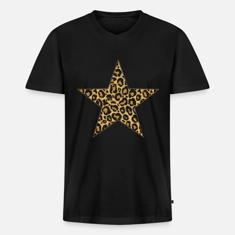 Stern Leopard - Männer Premium Bio T-Shirt mit V-Ausschnitt - Schwarz