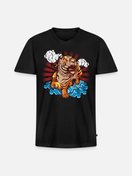 Tiger Japan - Men's Premium Organic T-shirt with V-neck - black