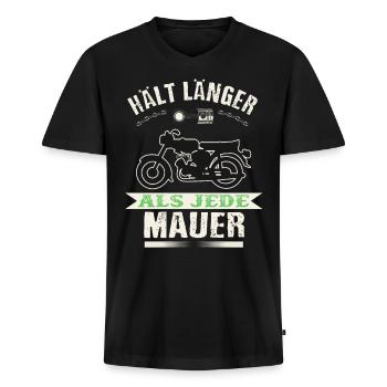 Moped s50 s51Hält länger als jede Mauer Simme - Männer Premium Bio T-Shirt mit V-Ausschnitt - Schwarz - Vorne - Nico (187cm)