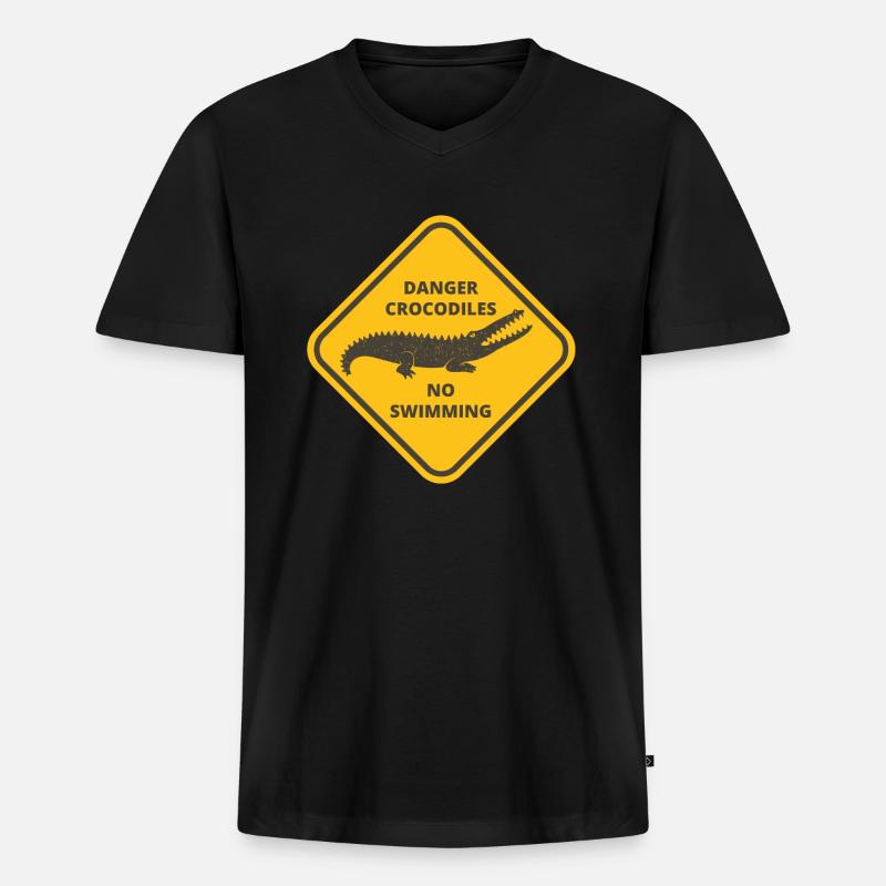 Krokodil Danger - Männer Premium Bio T-Shirt mit V-Ausschnitt - Schwarz