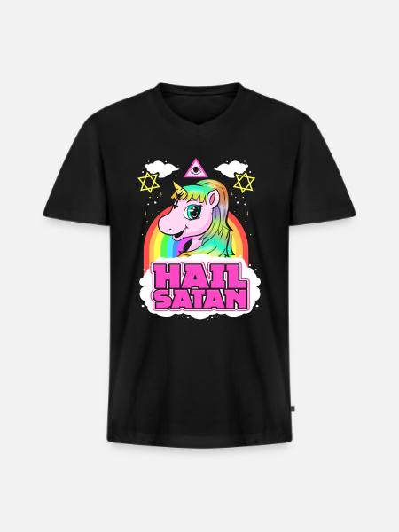 Hail Satan Unicorn - Death Metal Rainbow Design - Men's Premium Organic T-shirt with V-neck - black