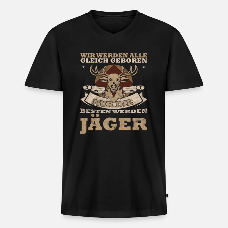 Jäger - Männer Premium Bio T-Shirt mit V-Ausschnitt - Schwarz