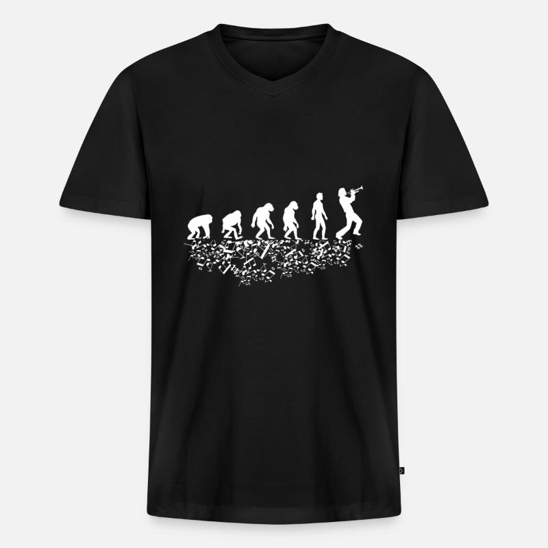Evolution mit Trompeter - Männer Premium Bio T-Shirt mit V-Ausschnitt - Schwarz