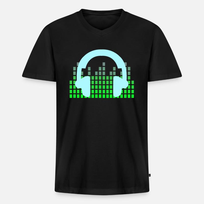 DJ Musik Disco Kopfhörer - Männer Premium Bio T-Shirt mit V-Ausschnitt - Schwarz