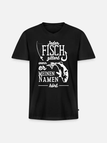 Fisch Angeln Angler Fischer Angel Haken Geschenk - Männer Premium Bio T-Shirt mit V-Ausschnitt - Schwarz
