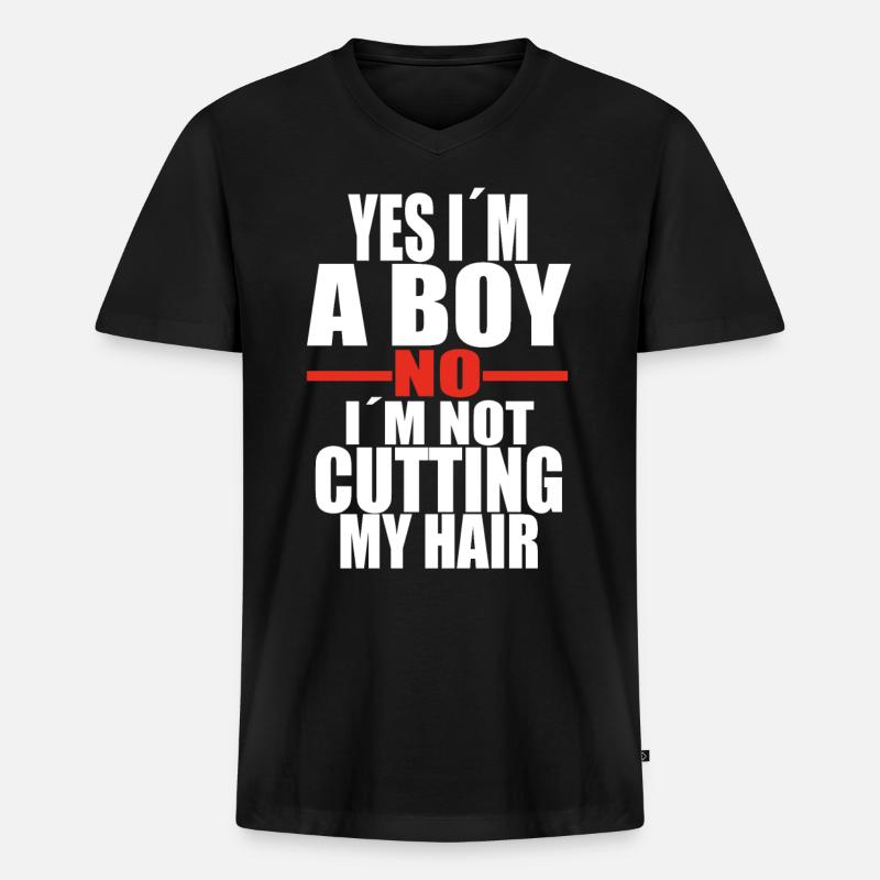 Junge Langes Haar Zitat - Männer Premium Bio T-Shirt mit V-Ausschnitt - Schwarz