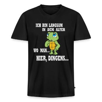 Schildkröte 60 Geburtstag im Jahrgang 1960 Alter - Männer Premium Bio T-Shirt mit V-Ausschnitt - Schwarz - Vorne - Nico (187cm)