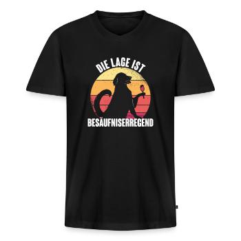 Die Lage ist besäufniserregend Motiv - Männer Premium Bio T-Shirt mit V-Ausschnitt - Schwarz - Vorne - Nico (187cm)