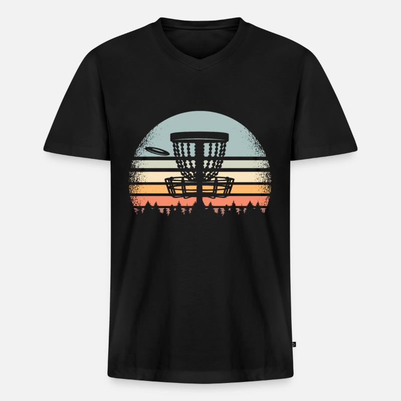 Disc Golf Retro - Männer Premium Bio T-Shirt mit V-Ausschnitt - Schwarz
