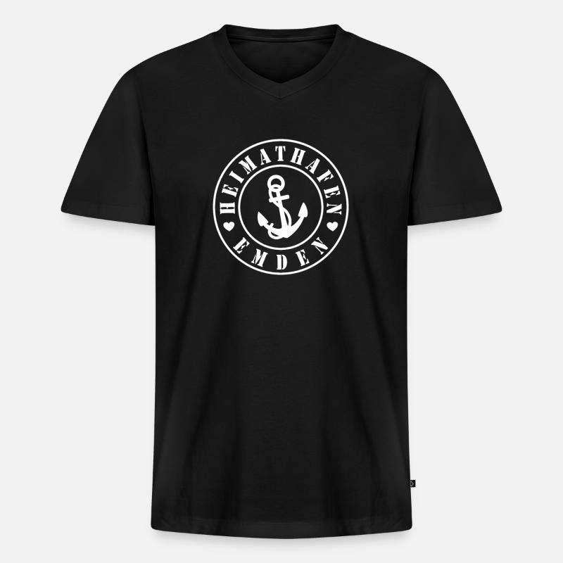 Heimathafen Emden - Männer Premium Bio T-Shirt mit V-Ausschnitt - Schwarz