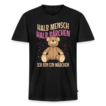 Bär halb Mensch Halb Bärchen, ich bin ein Märchen - Männer Premium Bio T-Shirt mit V-Ausschnitt - Schwarz - Vorne - Nico (187cm)