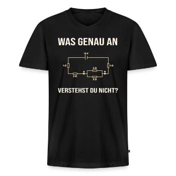 Was genau an... Elektriker Elektroniker Handwerker - Männer Premium Bio T-Shirt mit V-Ausschnitt - Schwarz - Vorne - Nico (187cm)