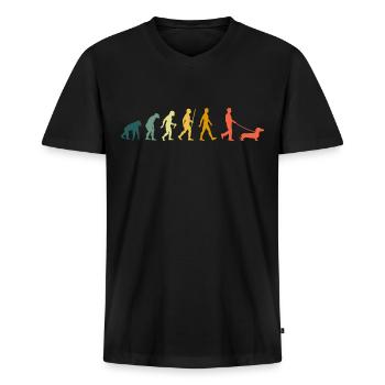 Teckel Evolution propriétaire de teckel rétro - T-shirt encolure en V Premium bio Homme - noir - Devant - Nico (187cm)