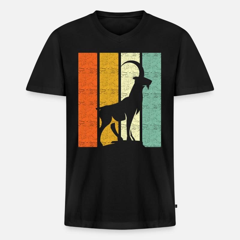 Steinbock Retro Sternzeichen - Männer Premium Bio T-Shirt mit V-Ausschnitt - Schwarz