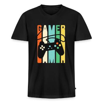 Gamer Console Controller Retro Gaming - Männer Premium Bio T-Shirt mit V-Ausschnitt - Schwarz - Vorne - Nico (187cm)