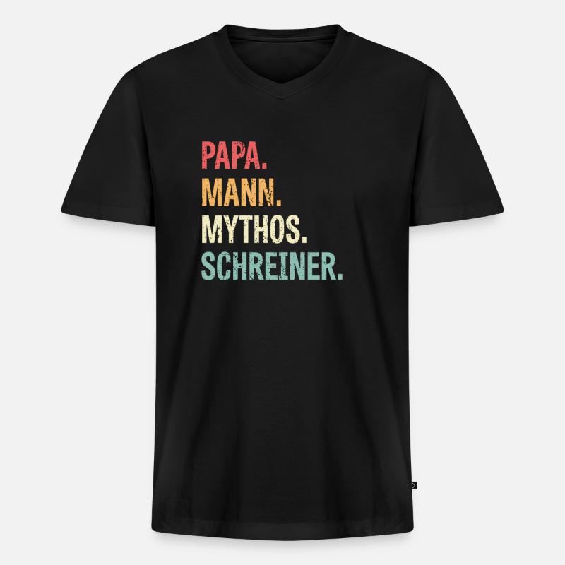 Papa Mann Mythos Schreiner Geschenk - Männer Premium Bio T-Shirt mit V-Ausschnitt - Schwarz