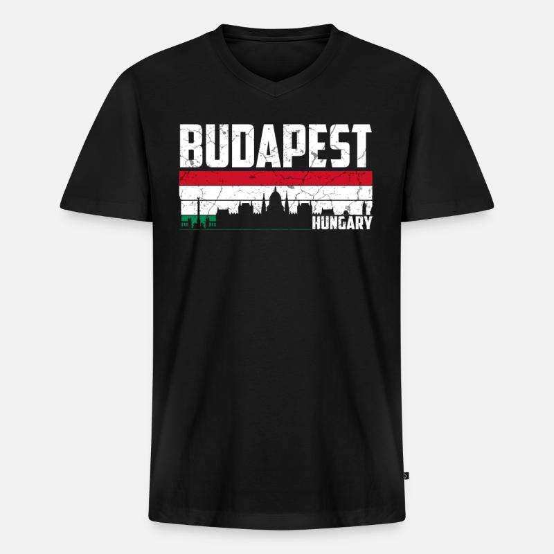 Budapest Skyline Ungarn - Männer Premium Bio T-Shirt mit V-Ausschnitt - Schwarz
