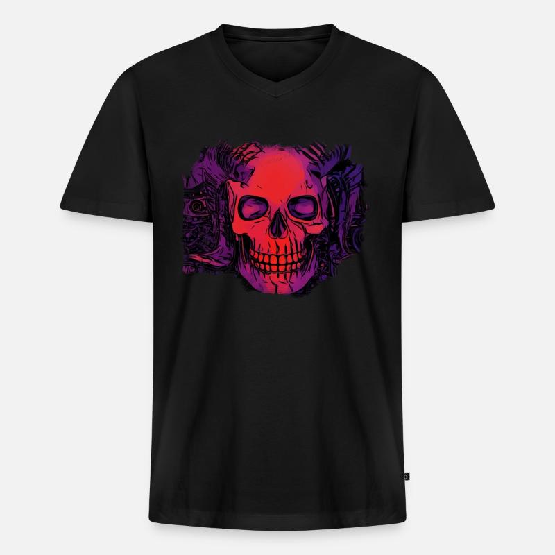 comic Dämonen schädel - Männer Premium Bio T-Shirt mit V-Ausschnitt - Schwarz