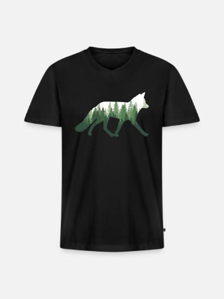 Fox Nature Forest - Men's Premium Organic T-shirt with V-neck - black