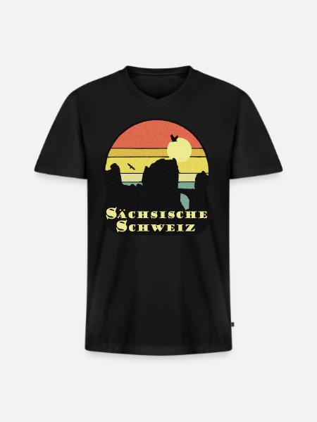 sächsische schweiz - Männer Premium Bio T-Shirt mit V-Ausschnitt - Schwarz