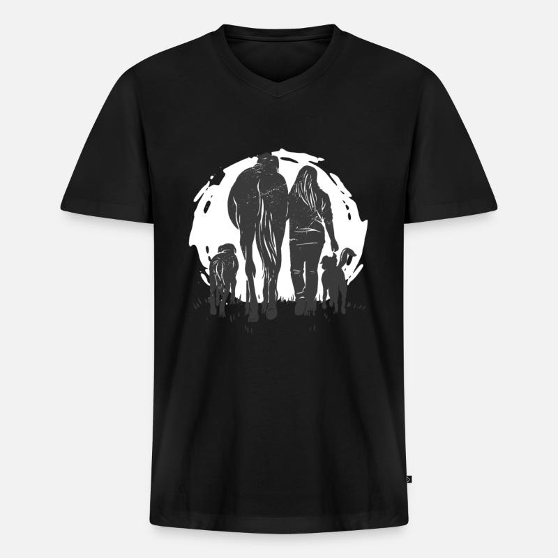 Pferd Mädchen Hund Liebe - Männer Premium Bio T-Shirt mit V-Ausschnitt - Schwarz