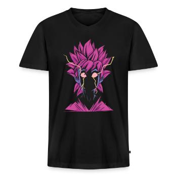 Manga Superheld Figur - Männer Premium Bio T-Shirt mit V-Ausschnitt - Schwarz - Vorne - Nico (187cm)