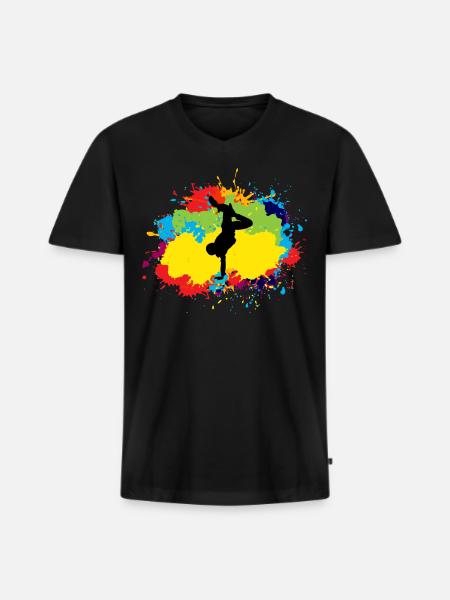 Breakdance Breakdancing Break-dancer Watercolour - Men's Premium Organic T-shirt with V-neck - black
