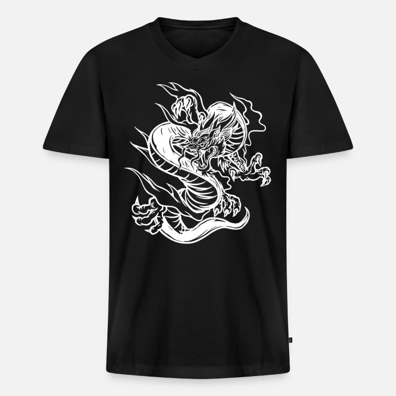mit chinesischen Drachen chinesischem Drache - Männer Premium Bio T-Shirt mit V-Ausschnitt - Schwarz