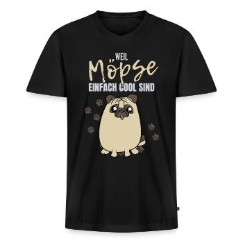 Mops Möpse Lustiger Spruch Möpse Hund Haustier Fun - Männer Premium Bio T-Shirt mit V-Ausschnitt - Schwarz - Vorne - Nico (187cm)