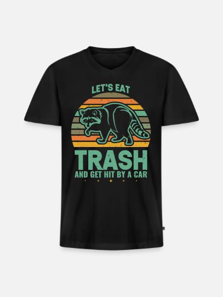 Retro Vintage Racoon Laat Eten - Mannen Premium Bio T-shirt met V-hals - zwart