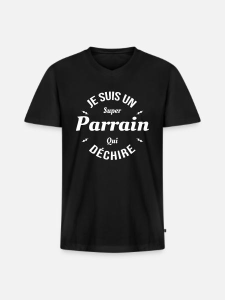 PARRAIN QUI DÉCHIRE - T-shirt encolure en V Premium bio Homme - noir
