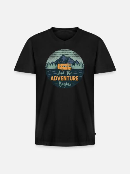 Camping And The Adventure Begins - Men's Premium Organic T-shirt with V-neck - black