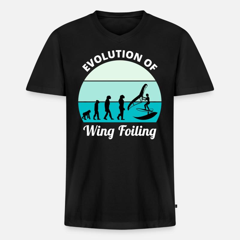 Wing Foiling Evolution Drôle - T-shirt encolure en V Premium bio Homme - noir