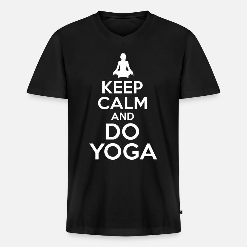Keep Calm Yoga - Männer Premium Bio T-Shirt mit V-Ausschnitt - Schwarz