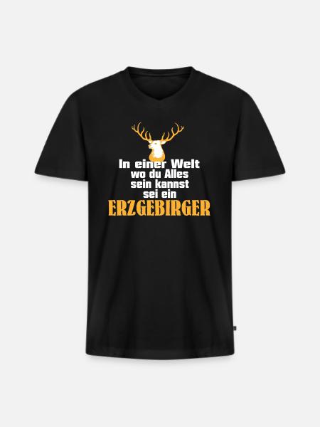 erzgebirger - Männer Premium Bio T-Shirt mit V-Ausschnitt - Schwarz