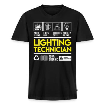 Techniciens de lumière - T-shirt encolure en V Premium bio Homme - noir - Devant - Nico (187cm)