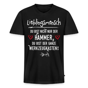 Lieblingsmensch Sprüche Du bist Hammer Geschenk - Männer Premium Bio T-Shirt mit V-Ausschnitt - Schwarz - Vorne - Nico (187cm)