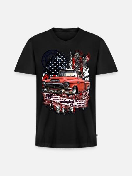 Legendarisk V8 Pick Up Truck Amerikansk Flagga - Ekologisk premium-T-shirt med V-ringning herr - svart