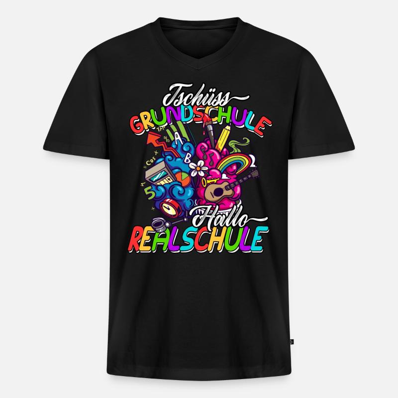 Tschüss Grundschule Hallo Realschule Geschenkidee - Männer Premium Bio T-Shirt mit V-Ausschnitt - Schwarz
