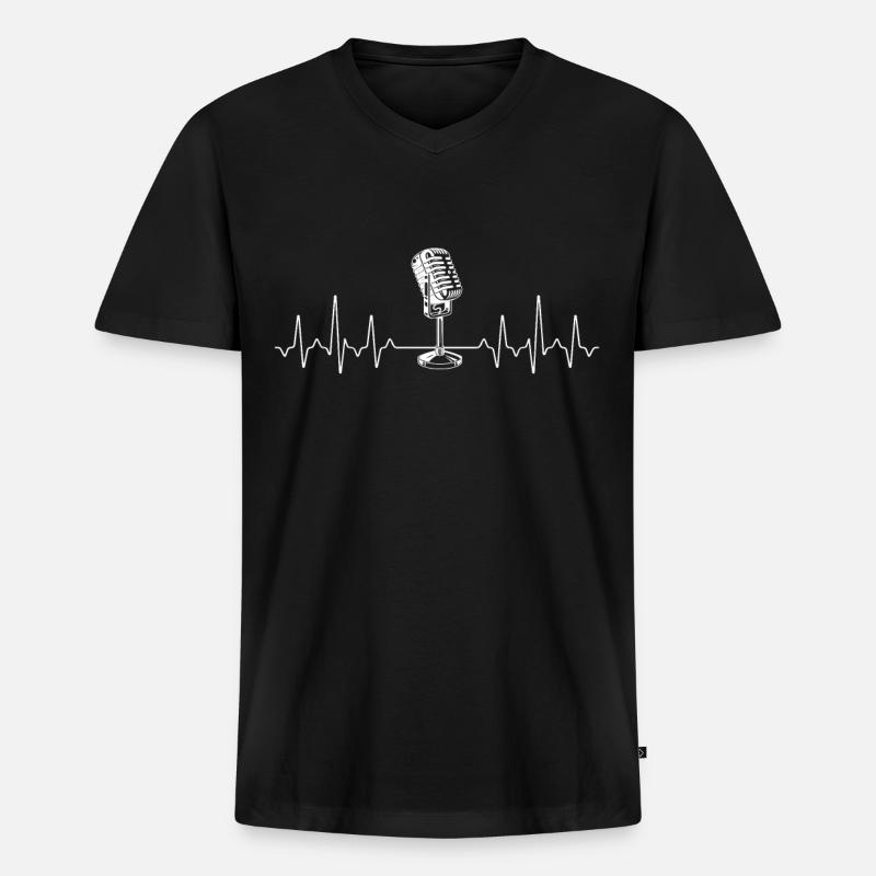 Mikrofon Heartbeat - Männer Premium Bio T-Shirt mit V-Ausschnitt - Schwarz