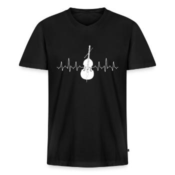 Kontrabass Heartbeat - Männer Premium Bio T-Shirt mit V-Ausschnitt - Schwarz - Vorne - Nico (187cm)