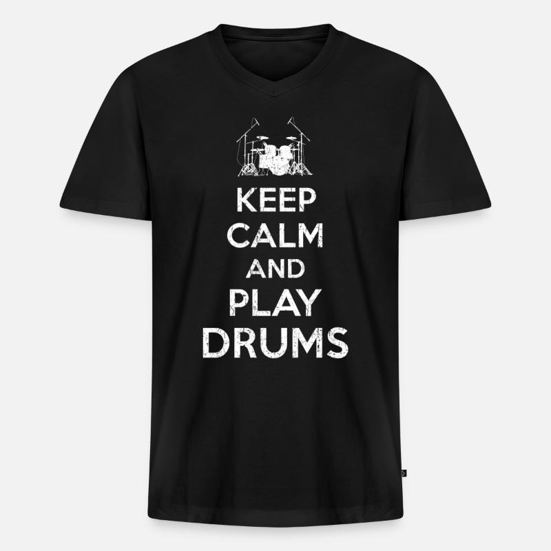 Keep Calm Drummer - Männer Premium Bio T-Shirt mit V-Ausschnitt - Schwarz