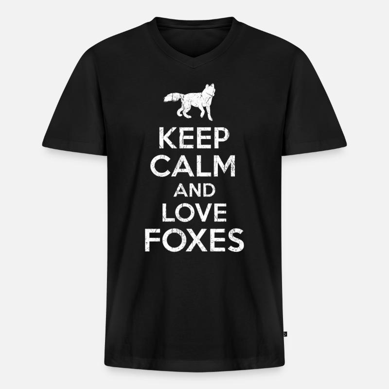 Fuchs Spruch Keep calm - Männer Premium Bio T-Shirt mit V-Ausschnitt - Schwarz