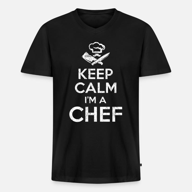 Keep Calm Chef - Männer Premium Bio T-Shirt mit V-Ausschnitt - Schwarz