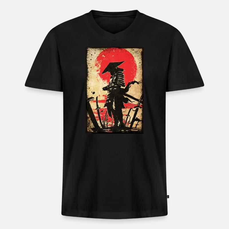 Japan Krieger Samurei - Männer Premium Bio T-Shirt mit V-Ausschnitt - Schwarz