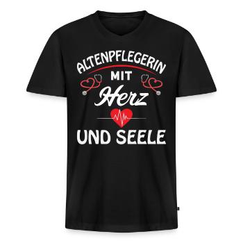 Altenpflegerin Altenpfleger Pfleger Pflegehelfer - Männer Premium Bio T-Shirt mit V-Ausschnitt - Schwarz - Vorne - Nico (187cm)